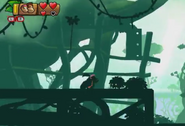 A regular-sized Mimic after revealing itself to Donkey and Dixie Kong, as seen in the Lost Mangroves level Busted Bayou of the game Donkey Kong Country: Tropical Freeze.