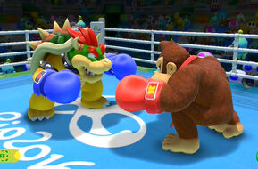 Bowser and  competing against each other in a boxing match, as seen in 