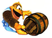 Kiddy Kong tossing a wooden barrel