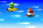 Kritter and Funky Kong flying as seen in the prototype Diddy Kong Pilot (2003 build), who replaced with Banjo.