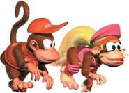Artwork of Diddy and Dixie Kong running together, from the game Donkey Kong Country 2.