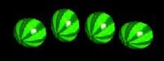 Sprites depicting animation frames of full watermelons of the health meter from the game Donkey Kong 64 for Nintendo 64.