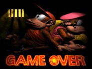 Game Over screen of Donkey Kong Country 2: Diddy's Kong Quest for SNES.