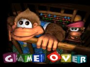 Game Over screen as seen in the game Donkey Kong Country 3: Dixie Kong's Double Trouble! for SFC/SNES.