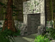The entrance of the Inka Dinka Doo's Temple in the jungle as seen in the second season of the Donkey Kong Country animated series.