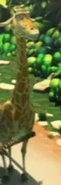 Hypnotized giraffe pulling Donkey's and Diddy Kong's stolen banana hoard.