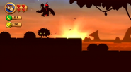 Donkey and Diddy Kong jumping over a Mimic, as seen in the Jungle level Sunset Shore of the game Donkey Kong Country Returns for Wii.