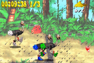 Expresso competing in one of the "Expresso Racing" minigames in Donkey Kong Country 2 for the GBA.