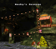 Necky's Revenge boss stage in the Chimp Caverns of Donkey Kong Country for SNES.