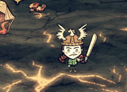 Wigfrid holding a Machete.