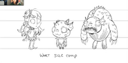 A size comparison chart of Wendy, Wurt and a Merm for the making of The Monster Marsh. From Rhymes With Play #263.