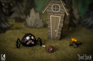 Spider figure with a Ham Bat, Pig House, and Campfire.