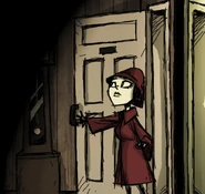 Charlie in a red trench coat, entering Maxwell's apartment as seen in the eighth William Carter Puzzle.