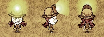 Wigfrid wearing a Miner Hat.