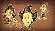 Willow no trailer de lançamento do Don't Starve Together, junto a Wilson e Wickerbottom.