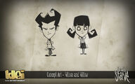 Concept art of Wilson alongside Willow.