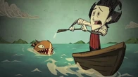 Wilson in a boat being chased by the Tiger Shark.