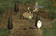 The Pig King dropping Halloween Candy during Don't Starve Together's Hallowed Nights seasonal event.