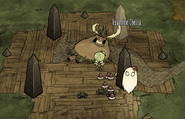 O Rei Porco dropando Doces de Halloween durante o evento periódico das Noites de Halloween em Don't Starve Together's.