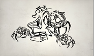 Webber listening to a phonograph with other spiders.