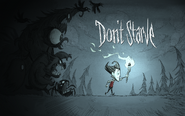 Um Fantasma entre outros monstros perseguindo Wilson na imagem promocional para Don't Starve.