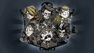 A promotional image featuring established Don't Starve characters along with new ones.
