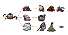 Spiders drop monster meat, which form a staple part of Wolfgang's diet.