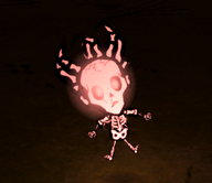 Wilson after being struck by Lightning in the Reign of Giants DLC, showing he has bones in his hair.