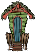 Merm Huts used to have a more colorful appearance, showing bright green walls and a blue door.