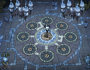 A Orquestra de Arquivos no jogo, com um Conhecimento Destilado colocado em seu centro.