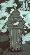 Ein Schweinehaus im Winter.