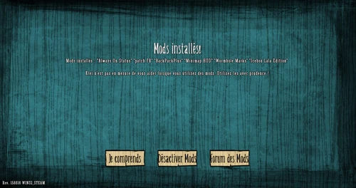 Page de mise en garde de l'utilisation des Mods