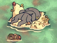 Спит. Рядом осьминожий сундук