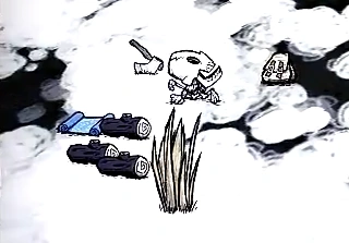 Herbe en hiver proche d'un squelette