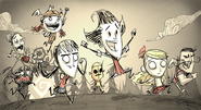 Wickerbottom alongside other characters in a promo image for Don't Starve Together.