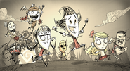 Willow bên cạnh các nhân vật khác trong một hình ảnh quảng cáo cho Don't Starve Together.