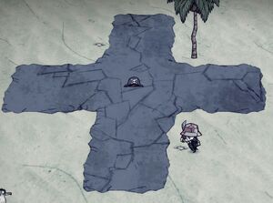 Island with dead pirates and a cross