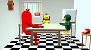 Yellow Guy and Bird Puppet begin to grow up