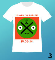 A T-shirt received for donating to the Kickstarter with Money Man symbol on