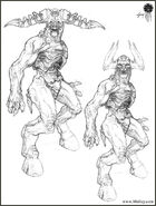 Concept art of early Hell Knight with different heads