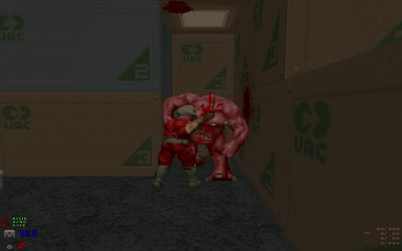 Demon 1 — the player grabs the Demon through the head and rips it in half vertically.