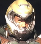 The Slayer's face from the Doom Slayer statue