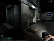 Once Sentry Bot reach its goal, it desactivates permanently. Behind is the elevator for level 4 : Administration