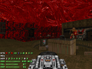 The pillar from where the player can make his triumphant attack, before the Cyberdemon that guards the Gatekeeper.