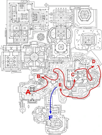Fig. 1a - Map 13 walkthrough part 1, the SW and SE regions.