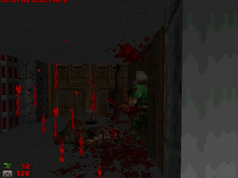 Zombieman 4 - the player swings the Zombieman over his shoulder by grabbing his gun, then smashes the Zombieman's head vertically multiple times with the rifle's handle until its skull explodes.