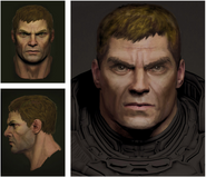 Concept art of the Doom Slayer's face from Doom Eternal, heavily inspired by the classic Doomguy