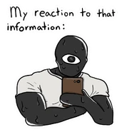 A sticker of Seek with the caption "My reaction to that information:", a reference to a meme with the same caption. The sticker's name being "Seek reaction".