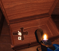 A Crucifix in a chest.