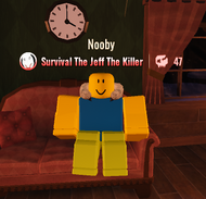 The "Survival The Jeff The Killer" badge being displayed on character.